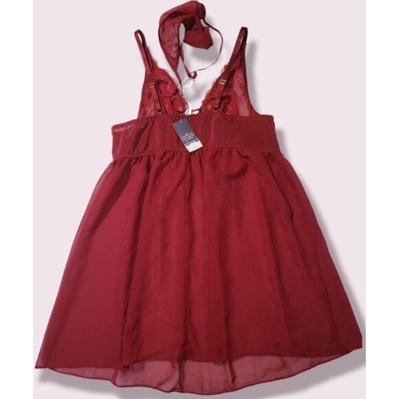 NEW NWT Burgundy Plus Sz 22/24 Lingerie Chemise & Thong 2 Pc Sexy Set CACIQUE - Picture 3 of 5